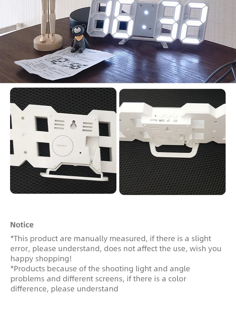 3D LED Wall Clock: Modern Digital Design with Nightlight & Luminous Alarm for Living Room Decor