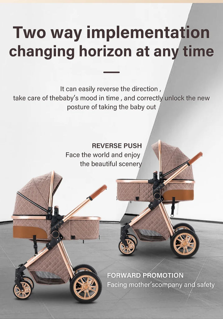 Luxurious Baby Stroller 3 in 1 Portable Travel Baby Carriage Folding Prams High Landscape Aluminum Frame Car for Newborn Baby