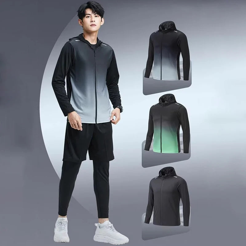 Quick Dry Men's Cycling Jacket Sports Running Outdoor Fitness Hooded Waterproof Motorcyclist Coat Gym Outdoor Skin Windbreaker