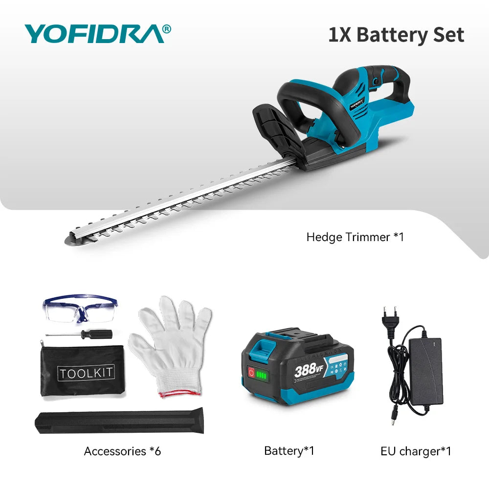 YOFIDRA 2000W Electric Hedge Trimmer Lawn Mower Cordless Household Garden  Shrub Weeding Pruning Tools For Makita Battery Pin