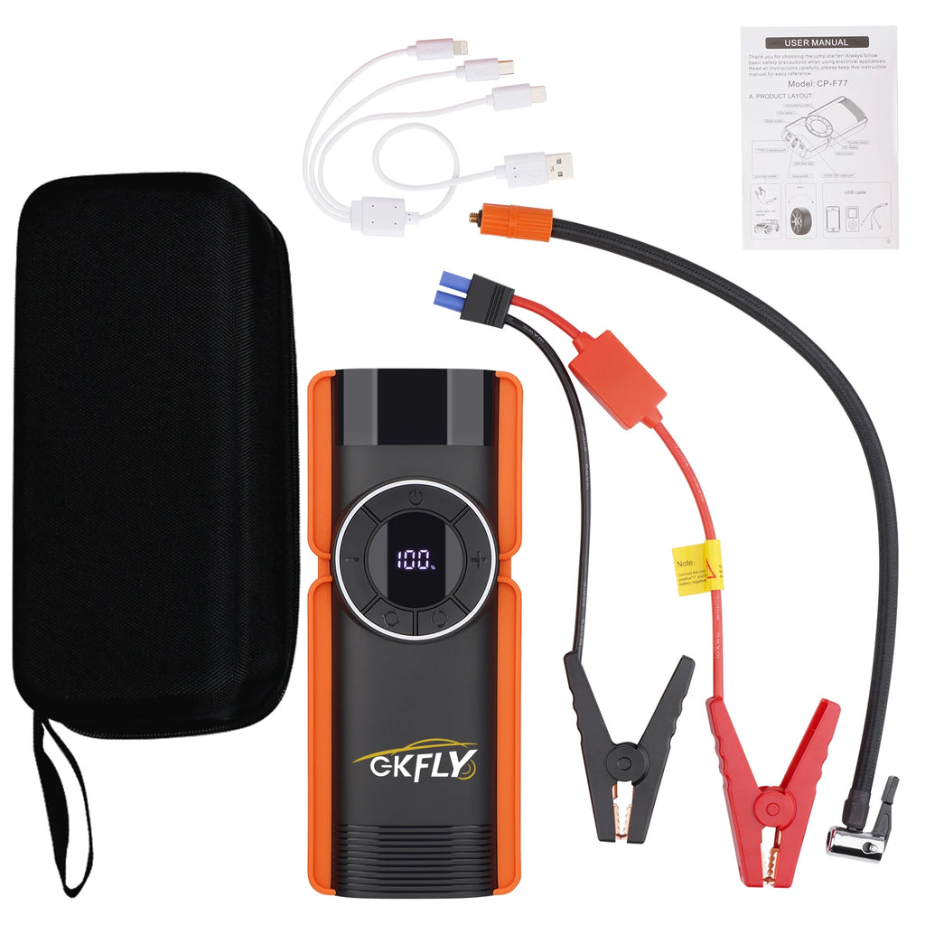 2000A Car Jump Starter Air Pump Multi-Function 4 In 1 Air Compressor Power Bank Car Battery Starter Starting Auto Tyre Inflator