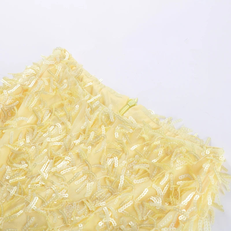 Sexy Sequined Halter Skirt Set Women Sleeveless Lace Up Tops Hip Package A-line Skirts 2025 Summer Lady Chic Party Beach Outfits