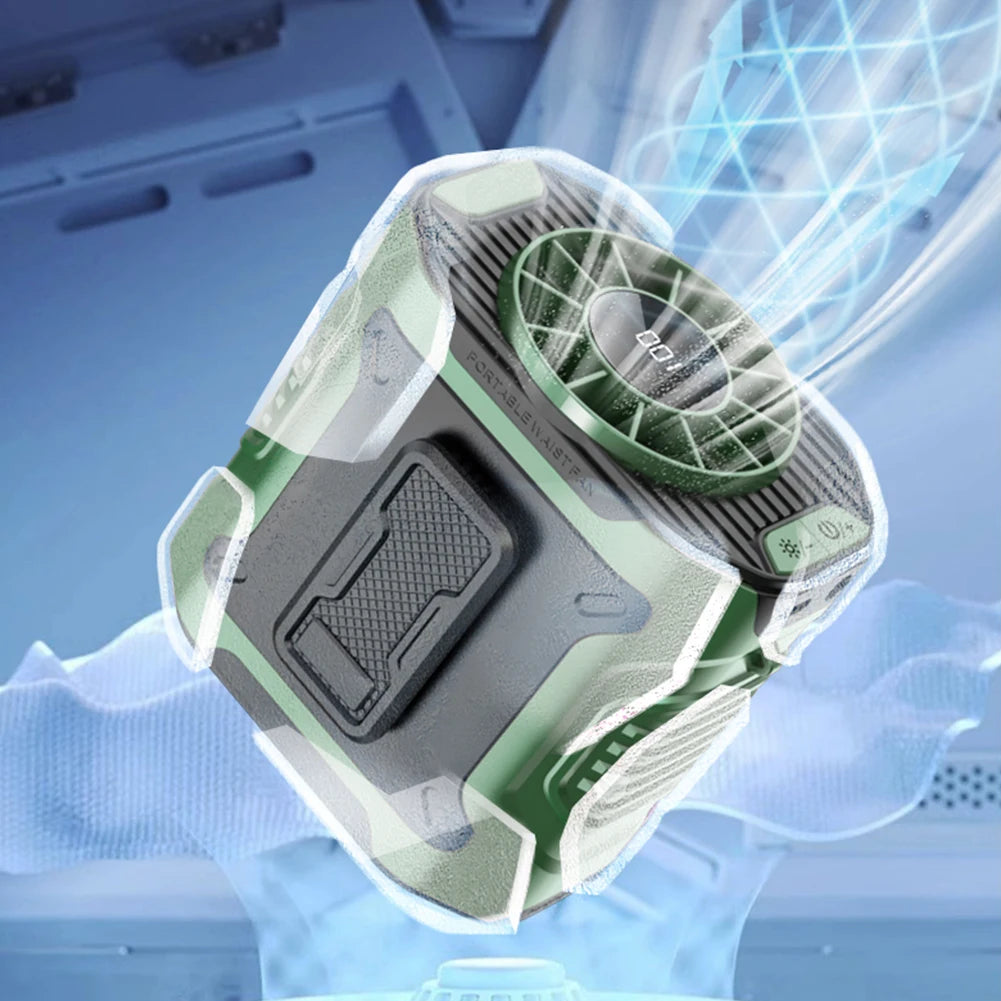 Portable Waist Fan 4000mAh Rechargeable Hanging Neck Fan Personal Wearable Belt Clip Fan with LED Flashlight for Outdoor Camping