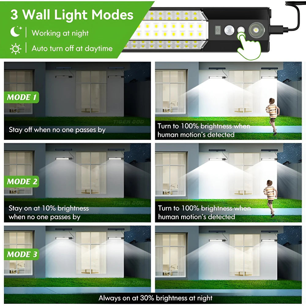 316/158 LED Solar Powered Light Wall Mount Lamp Rechargeable Motion Sensor Waterproof Security Lighting Yard Fence Shed Camping