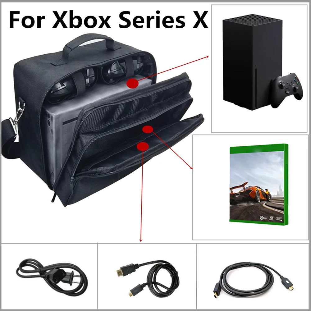 For Xbox Series X/S Console Carrying Case Anti-Scratch Handbag Shoulder Bag Protective Travel Bag for Console Controllers Cables