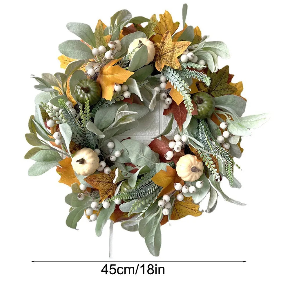 Thanksgiving Decoration Pumpkin Wreath Artificial Maple Leaf Wreath For Front Door Autumn Harvest Festival Wreath Home Decor