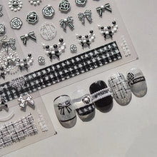 Load image into Gallery viewer, Lovely Gold Silver Black White Line Bowknot 3D Self Adhesive Nail Art Decorations Stickers Ribbon Cute Manicure Decals Wholesale