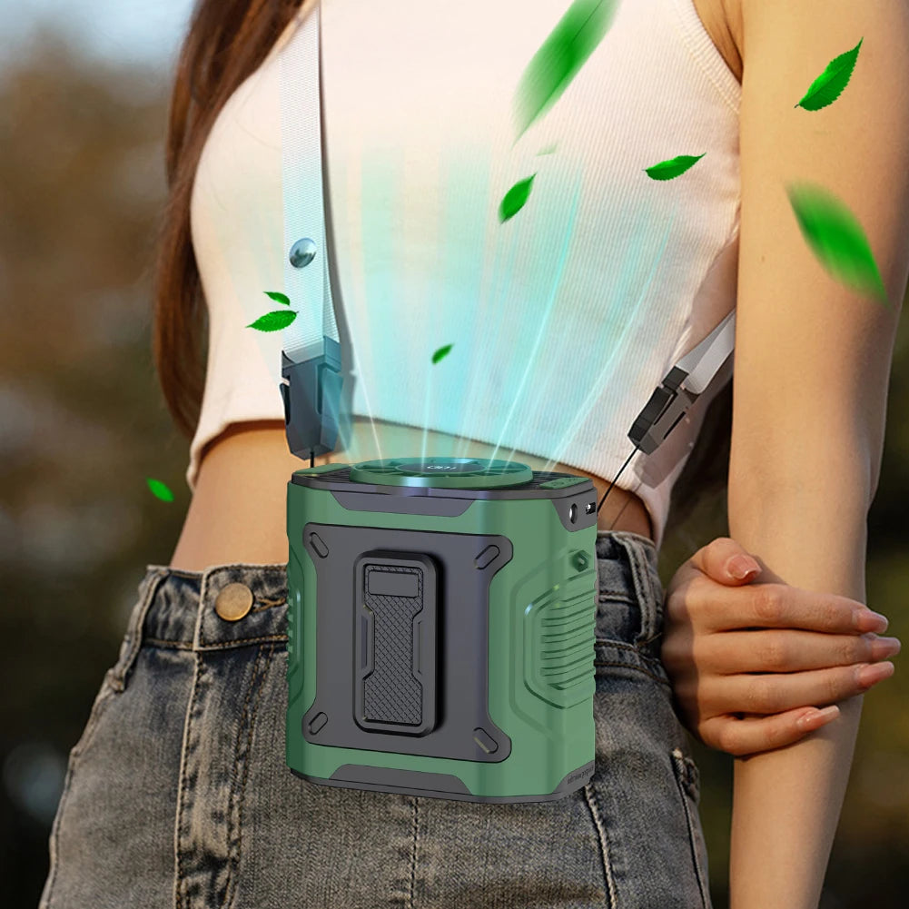 Portable Waist Fan 4000mAh Rechargeable Hanging Neck Fan Personal Wearable Belt Clip Fan with LED Flashlight for Outdoor Camping