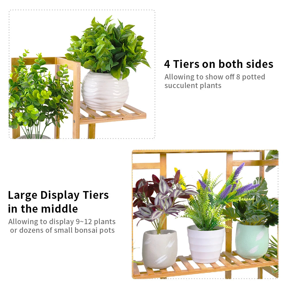 Multi-Tiered Bamboo Plant Stand Indoor Outdoor Flower Pot Holder Rack for Garden Balcony Living Room