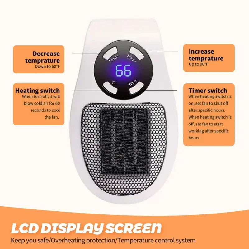 Portable Heater Electric Heater Plug-in Room Heater Home Appliance Heating Furnace Mini Radiator Remote Heating 500W