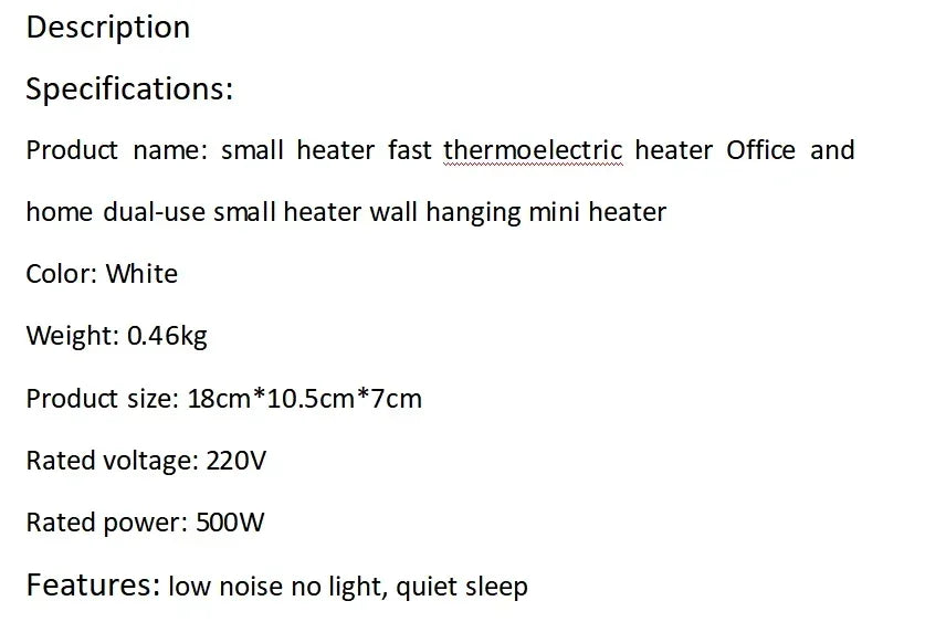 Portable Heater Electric Heater Plug-in Room Heater Home Appliance Heating Furnace Mini Radiator Remote Heating 500W