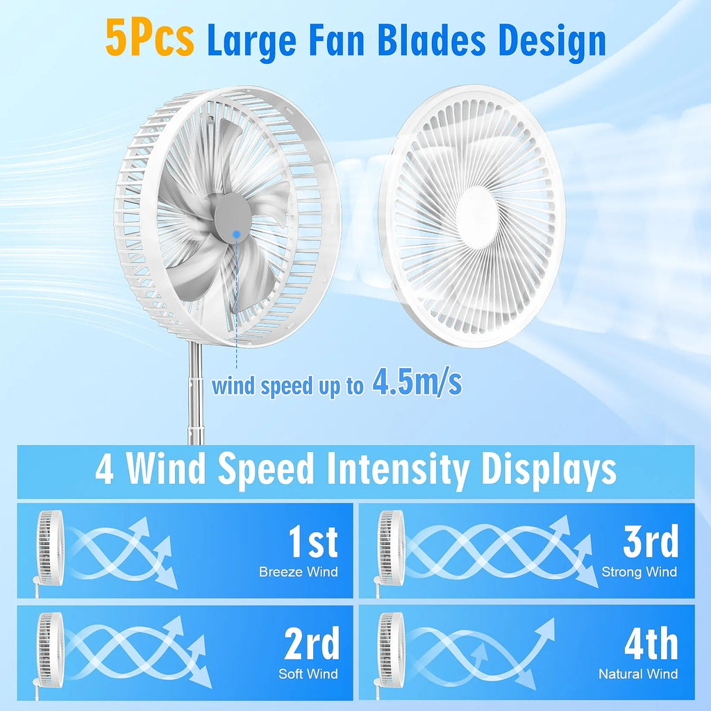 7200mAh Telescopic Foldable Fan Wireless USB Rechargeable Battery Low Noise Fan Height Adjustable Outdoor Portable Small Fans