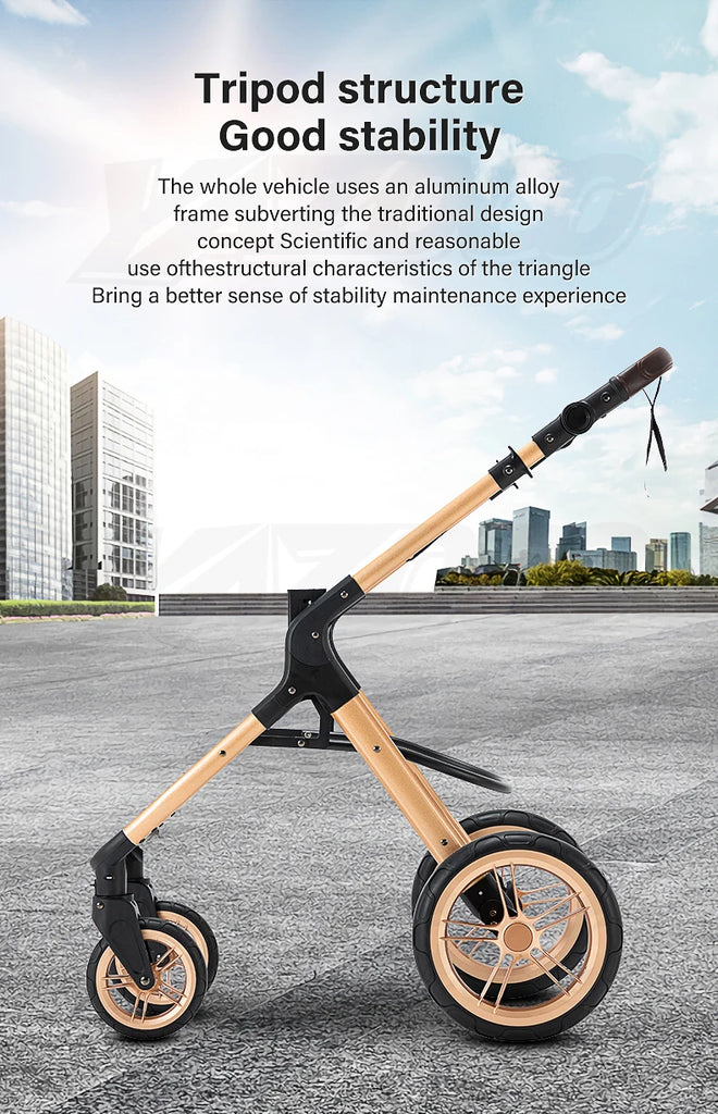 Luxury Baby Stroller 3 in 1 Newest Easy Folding Multifunctional Stroller Travel Portable Baby Carriage Safety Seat EU Standard