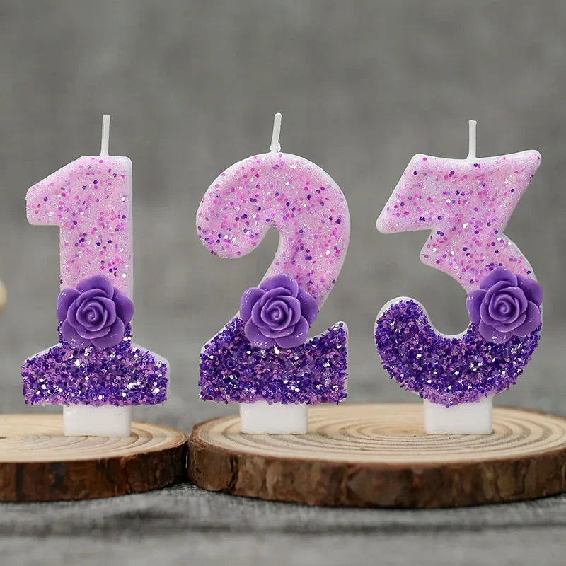 0 1 2 3 4 5 6 7 8 9 Birthday Candle 1 Years Purple Flower Birthday Candles for Cake Purple Children's Birthday Candle Decoration