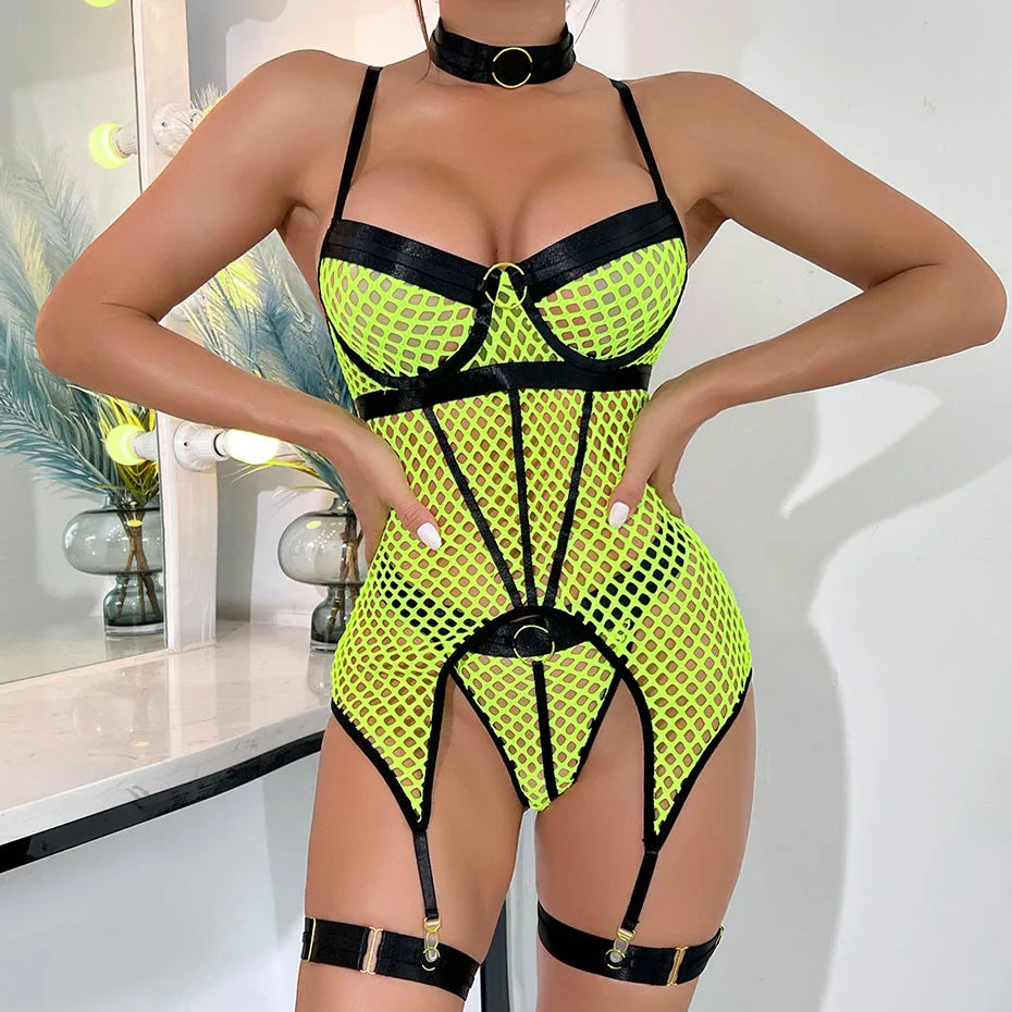 JSY Sexy Lingerie Set For Women's Body Underwear Transparent Mesh Nightgown Bodysuit Sleepwear Erotic Lingerie Porno Costumes