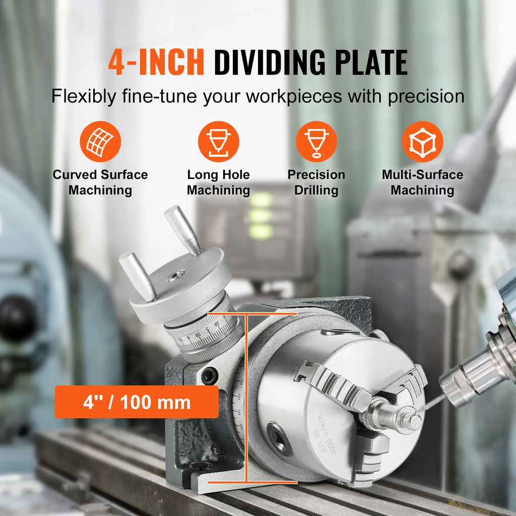 SucceBuy Precision Milling Rotary Table 4''/100mm Horizontal Vertical Model with 3-Jaw Chuck Indexing Tools for Milling Machines