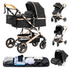 Luxurious 3 in 1 Baby Stroller Portable Travel Baby Carriage Folding Prams Aluminum Frame High Landscape Car for Newborn Baby BLACK
