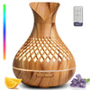 500ml Wood Grain Humidifier with Flowers, Quiet Aromatherapy Diffuser, USB Rechargeable Mini Humidifier with Colorful Night Ligh