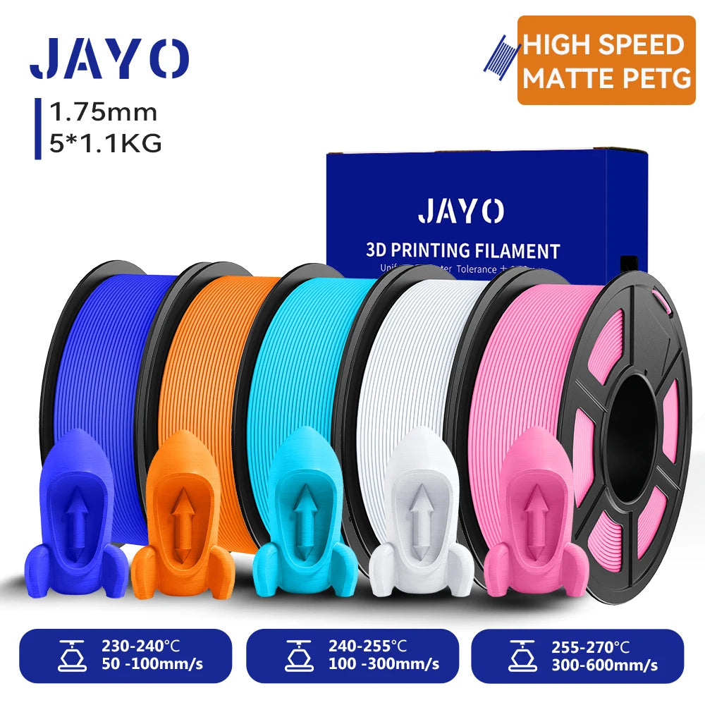 JAYO PETG 3D Filament 1.75MM High Speed PETG 3D Printer Filament 4Rolls High Flow Speedy Matte Effect 3D Printing Mateials