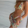 Sexy Sequin Bikini Skirt Sets Women Halter Backless Sleeveless Bikinis Lace Up Slim Mini Skirts Set 2025 Summer Lady Beach Suits
