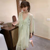 Female Nighty&Robe Set Perspective Temptation Nightgown Intimate Lingerie Spring Summer Silk Satin Sleepwear Loose Home Dress
