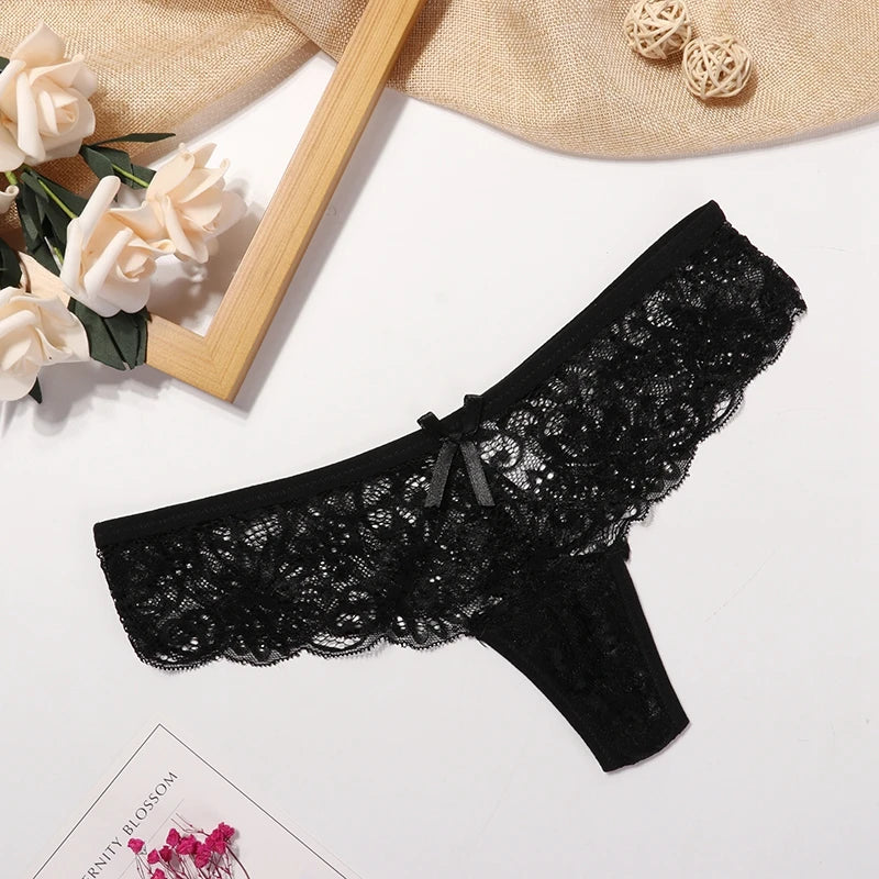 Sexy Lace Thong Women Low Waist Panties Transparent Underwear Hollow Out Female Lingerie Elasticity Comfortable Underpants