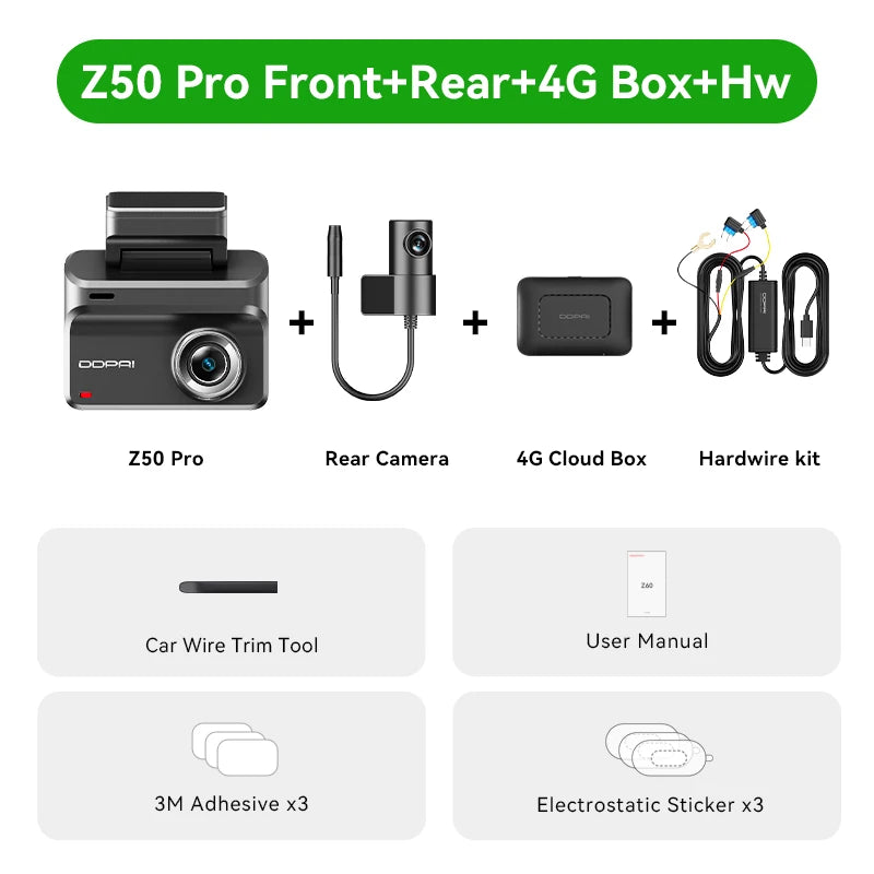 2025 New DDPAI Dash Cam Z50 Pro 4K Car DVR Night Vision 5GHz Wi-Fi GPS ADAS 24h Parking mode Support Front and Rear Camera