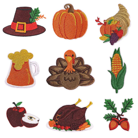 1 piece Embroidered Thanksgiving Day Patches Iron On Autumn Patch DIY Pumpkin Corn Chicken Turkey Beer Cartoon Applique Badge
