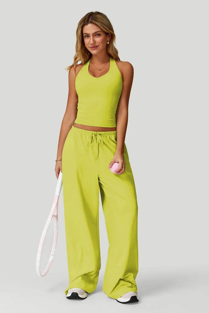 European and American fashion women's trousers set comfortable wide-leg trousers set loose casual pants women's sports fitness e