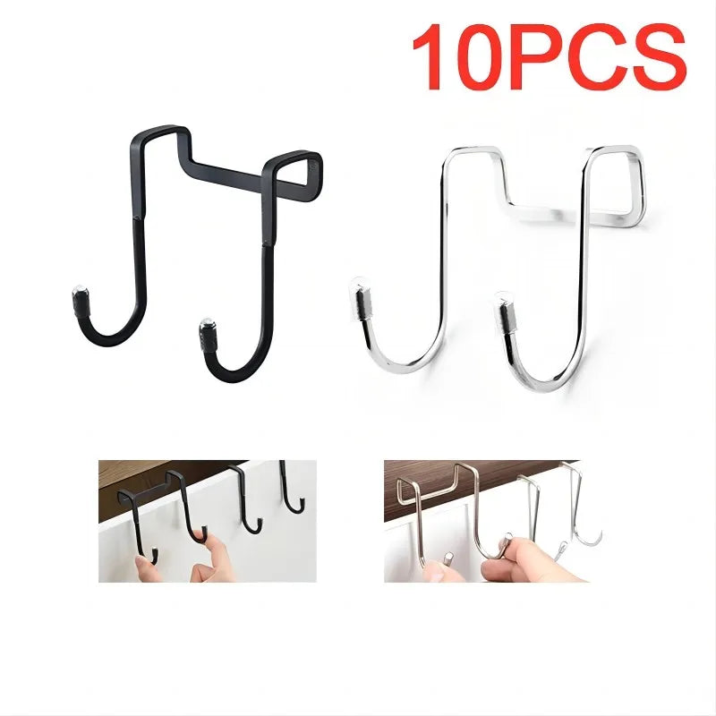 304 Stainless Steel Hook Free Punching Double S-Shape Hook Kitchen Bathroom Cabinet Door Silvery Type Coat Towel Storage Hanger