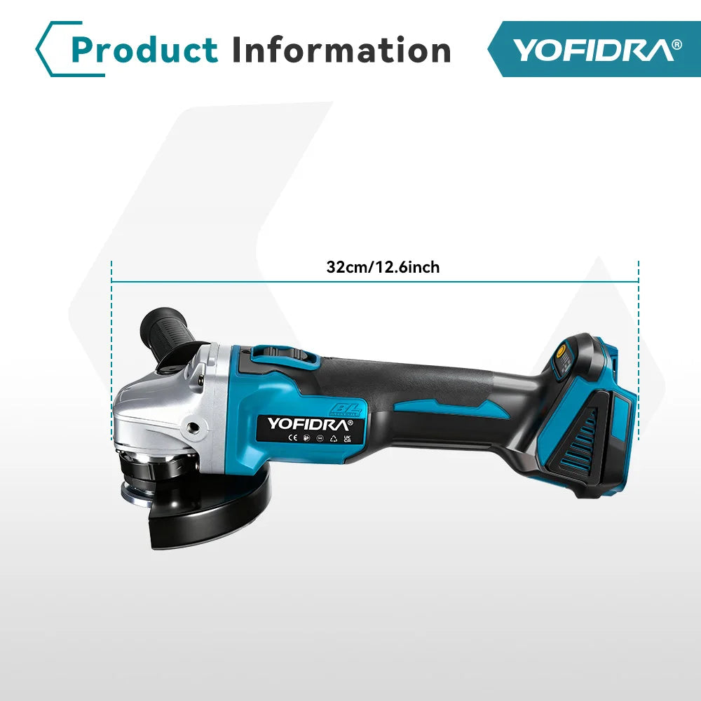 Yofidra 125mm Brushless Angle Grinder 4 Gears Cordless Grinding Machine Cutting Woodworking For Makita 18V-21V Battery Pin