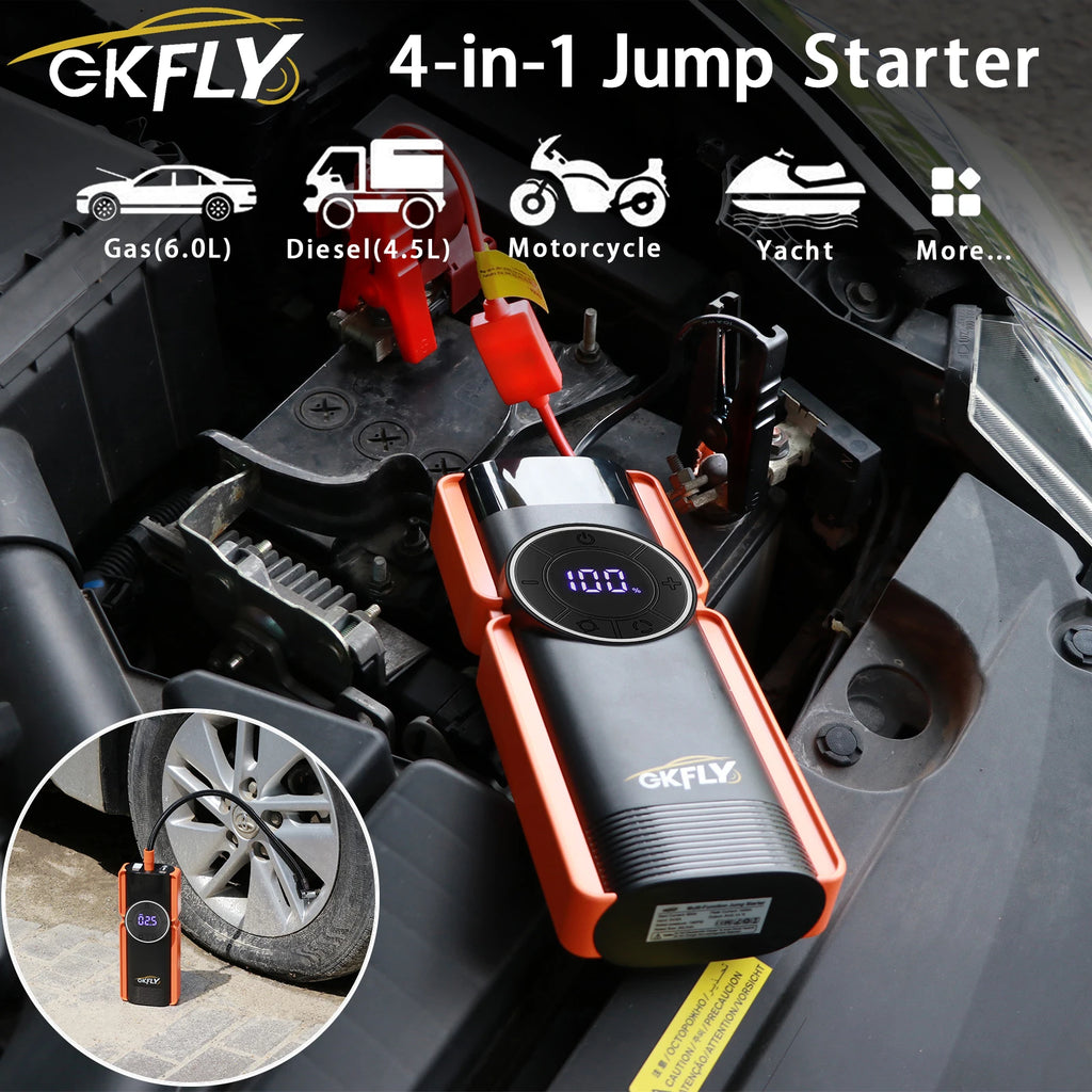 2000A Car Jump Starter Air Pump Multi-Function 4 In 1 Air Compressor Power Bank Car Battery Starter Starting Auto Tyre Inflator
