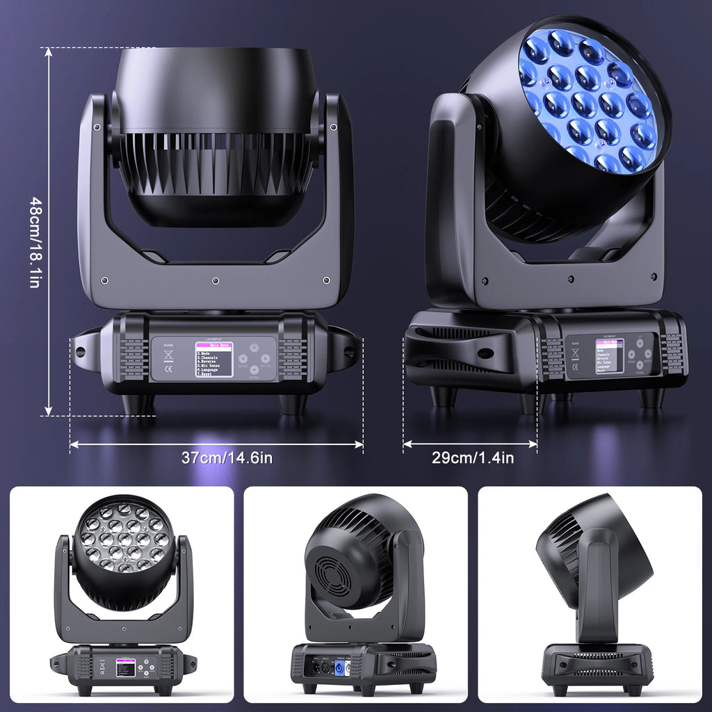 Yiflamefly 2Pcs Moving Head Lights With19X15W RGBW LED DMX512 Stage Light For DJ Karaoke Dance Hall KTV Disco Bar Stage Lighting