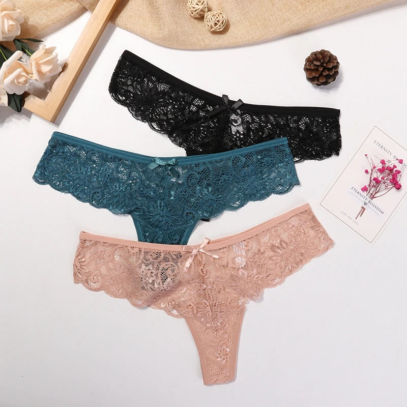 Sexy Lace Thong Women Low Waist Panties Transparent Underwear Hollow Out Female Lingerie Elasticity Comfortable Underpants