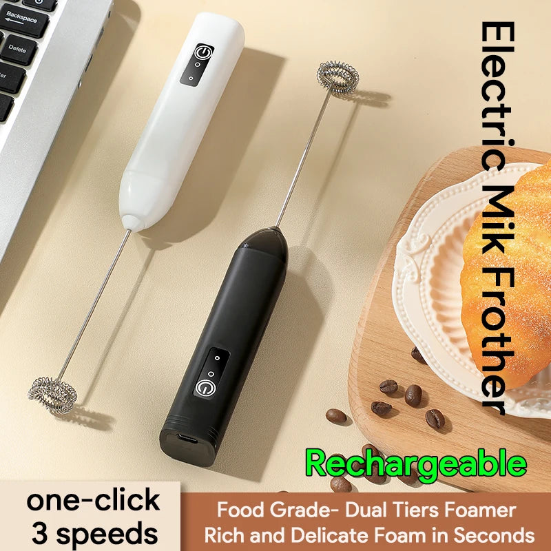 HOT  Electric Milk Frother + Egg Beater Wireless Type-C Charging 3 Speeds Mini Handheld Foam Maker Coffee Whisk Cooking Tools