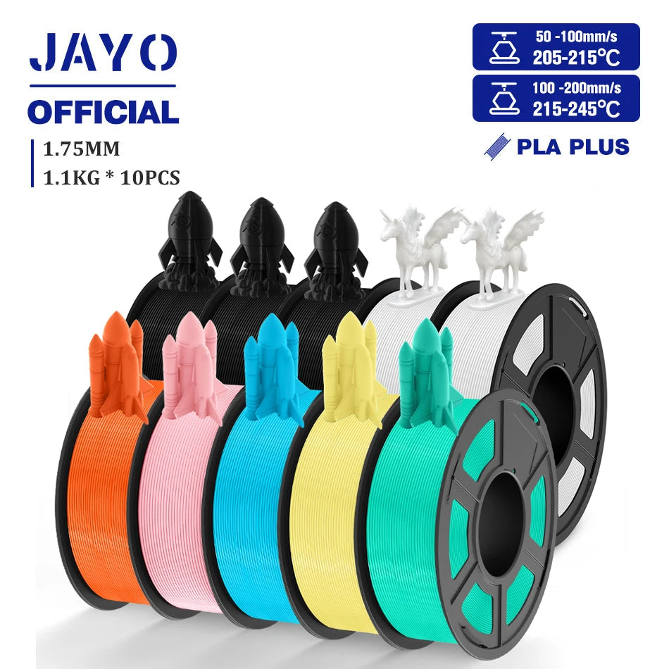 JAYO PLA + 3D Filament 1.75MM 10 Rolls PLA PLUS 3D Printer Filament Neatly Wound 3D Printing Filament 1.1kg Spool High Toughness