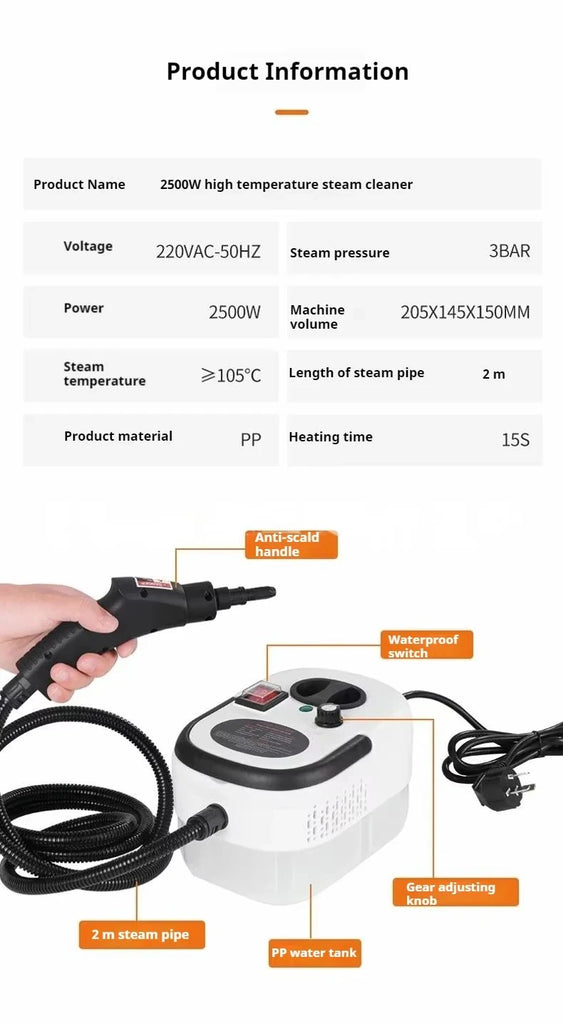 Steam Cleaner High Temperature Sterilization Air Conditioning Kitchen Hood Home /Car Steaming Cleaner 220V EU Plug