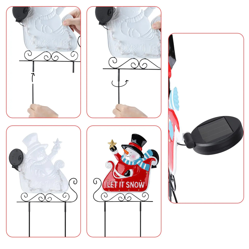 Christmas Decorations Outdoor Yard,Garden Metal Stakes with Solar LED Lights,Santa Claus,Elk,Perfect for Outdoor Lighted Holiday