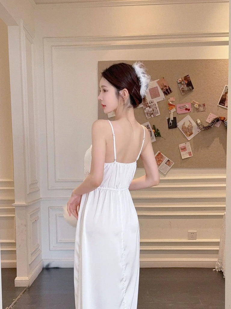 Women Long Twinset Robe Set Sexy Lace Trim Wedding Bathrobe Kimono Gown Sleepwear Elegant Ice Silk Nightgown Loungewear Homewear