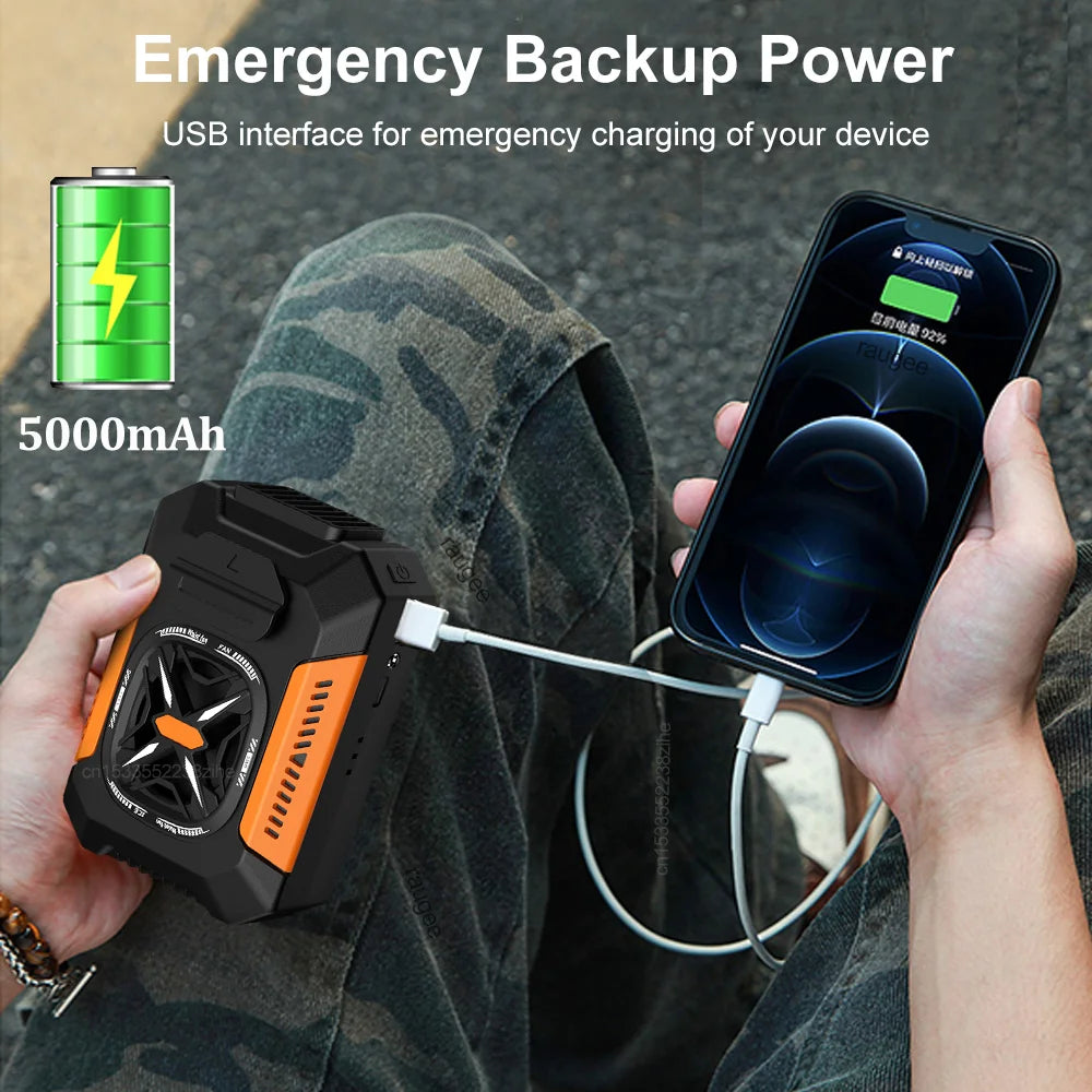 Waist Fan 5000mAh Rechargeable Portable Bladeless Air Conditioner Fan Outdoor Sport Waist Clip Fan with Power Bank Flashlight