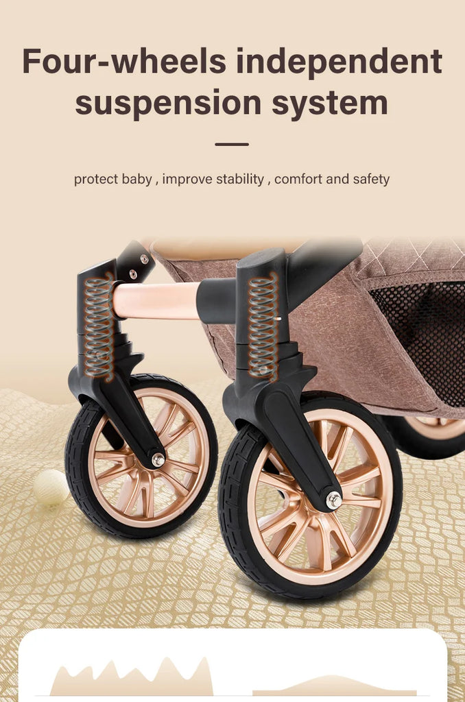 Luxurious Baby Stroller 3 in 1 Portable Travel Baby Carriage Folding Prams High Landscape Aluminum Frame Car for Newborn Baby