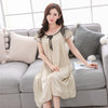 Sexy Nightgown Women 2025 Long Female Summer Short Sleepwear Faux Satin Bow Nightdress Round Neck Nightwear For Ladies  Nighty