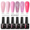 MEET ACROSS 6PCS/SET Macaron Series Gel Nail Polish Set Glitter Semi Permanent UV Nail Kit Base Matte Top Coat Nail Art Manicure