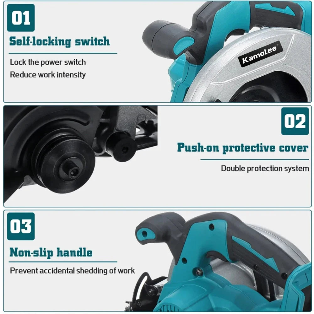 Kamolee 7 inch 21V 6.0Ah 6000mAh Electric Circular Saw  for Home DIY Apply to 18V 21V Battery