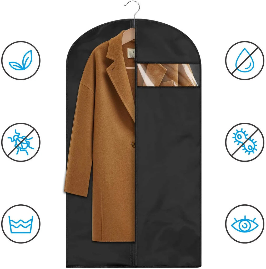 Thick Garment Suit Hanger Cover Bag with Zipper, Closet Storage Dust Coat Cover for Hanging Clothes, Breathable Dress Gown Bag