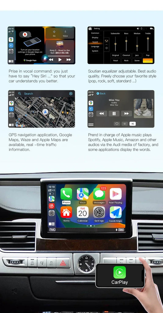2025 New AUTOABC  Wireless Android Auto for Audi Car A8 2011-2017 Carplay Interface Mirror Link Air Play