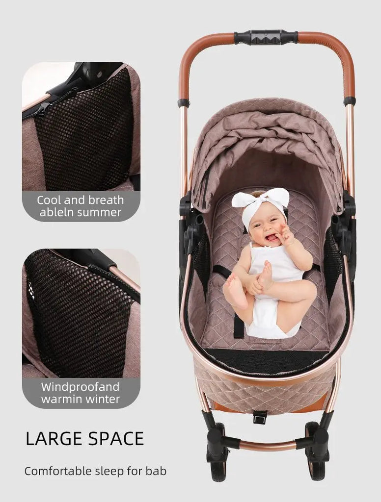 Luxurious Baby Stroller 3 in 1 Portable Travel Baby Carriage Folding Prams High Landscape Aluminum Frame Car for Newborn Baby