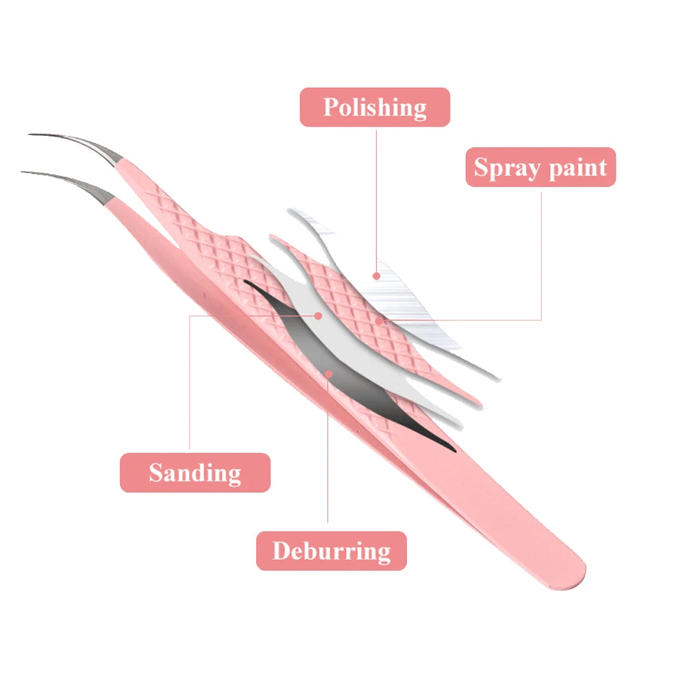 Fadvan Tweezers for Lashes Extension Fiber Tips Stainless Steel Makeup Tweezers Anti-static Free Print Your Logo