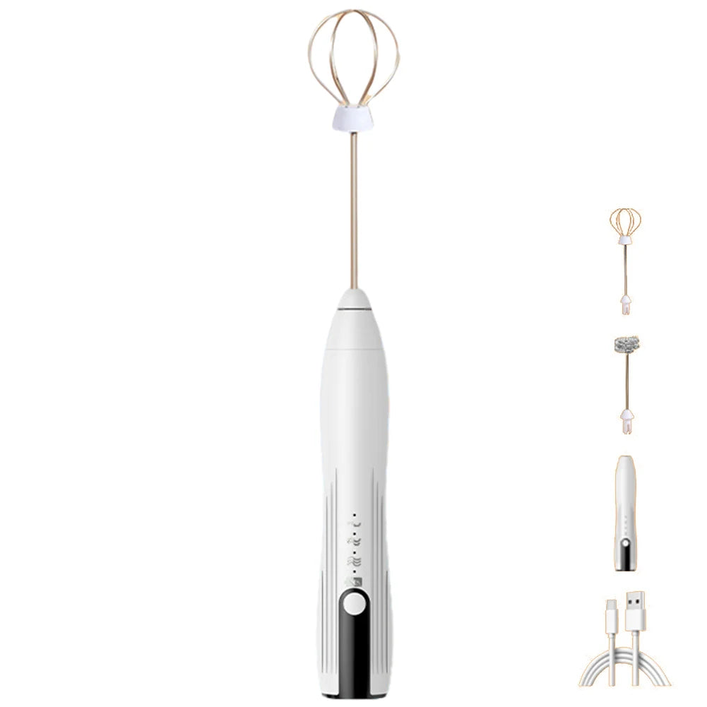 Electric Egg Beater 3 Speeds Mini Stirrer Whipper Stainless USB Rechargeable 1500mAh Wireless for Latte/Cappuccino/Hot Chocolate