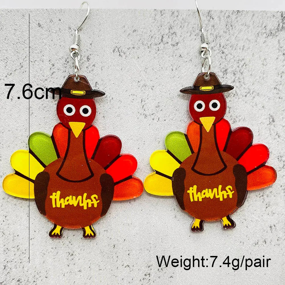 Thanksgiving Turkey Acrylic Earrings Fashion Glasses Turkey Asymmetric Drop Earrings for Women Thanksgiving  Jewelry Gifts